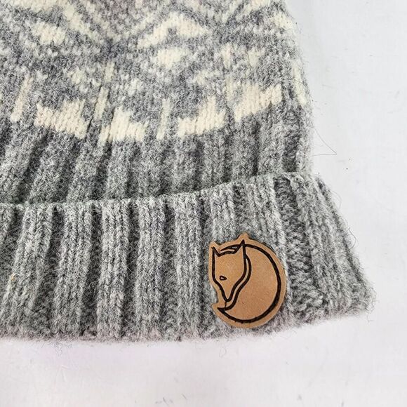 Fjallraven Kids Snowball Hat Beanie Wool Knit Pom Graye Beige Gorpcore Snow Hats - Picture 4 of 9